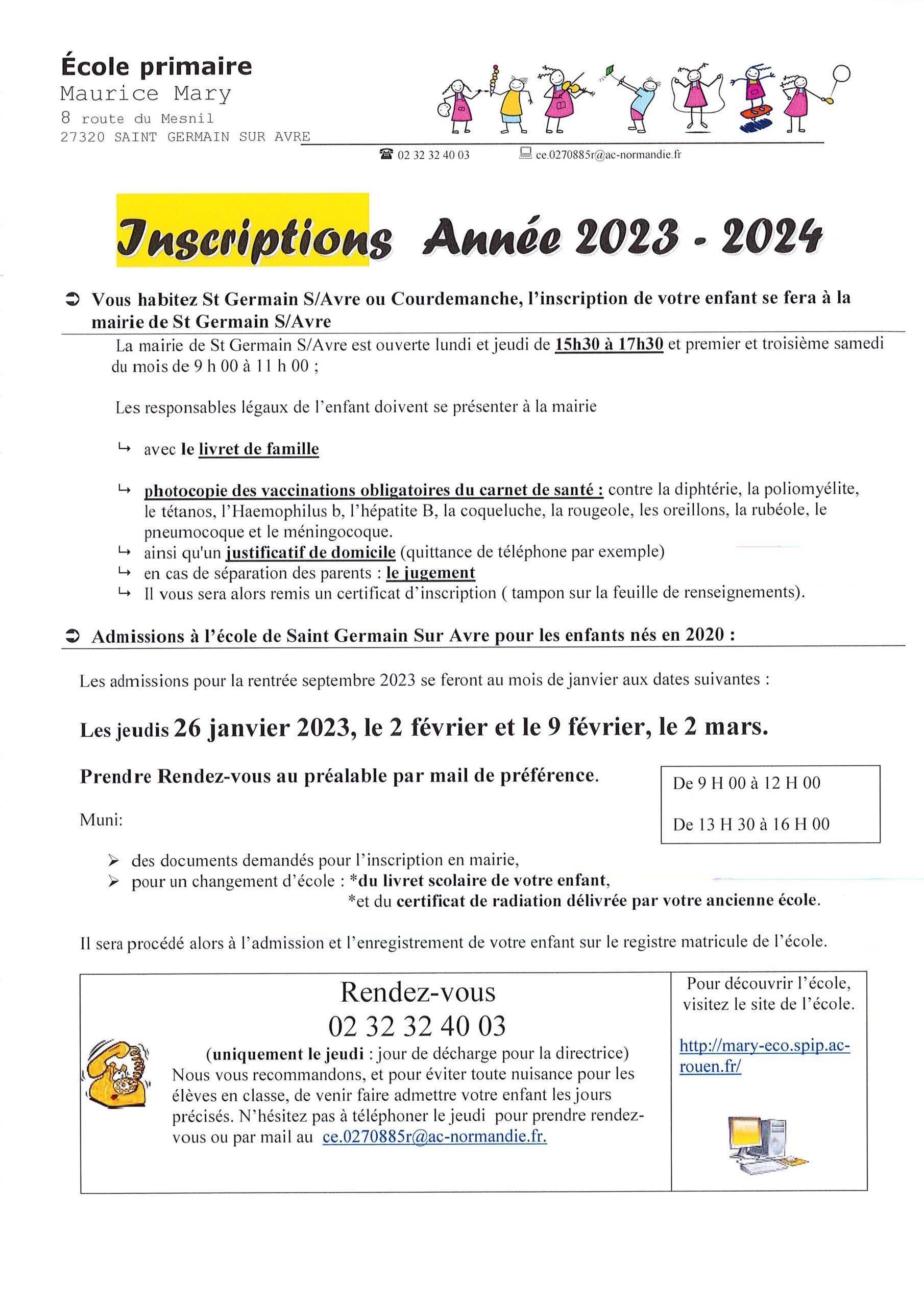inscriptions ecole St Germlain Courdemanche 2023 2024 scaled